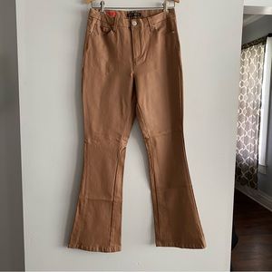 Hot Kiss Women's Size 13 Light Brown Tan High-Rise Faux Leather Flare Pants